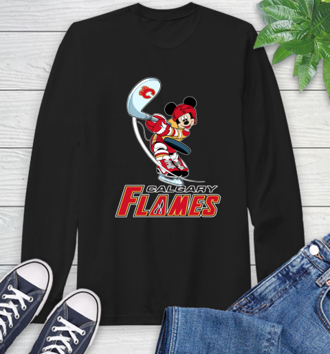 NHL Hockey Calgary Flames Cheerful Mickey Mouse Shirt Long Sleeve T-Shirt