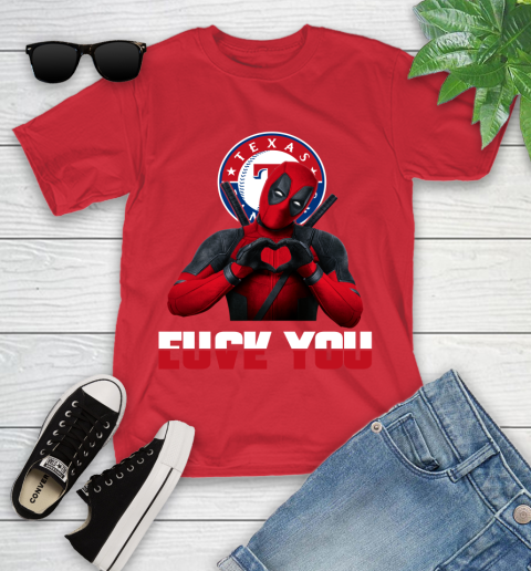 MLB Texas Rangers Deadpool Love You Fuck You Baseball Sports Youth T-Shirt 28