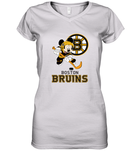 Nhl Hockey Mickey Mouse Team Boston Bruins Women's V-Neck T-Shirt