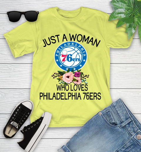 NBA Just A Woman Who Loves Philadelphia 76ers Basketball Sports Youth T-Shirt 5