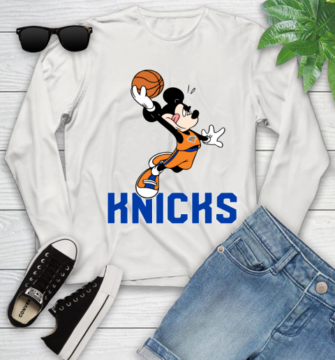 NBA Basketball New York Knicks Cheerful Mickey Mouse Shirt Youth Long Sleeve 12