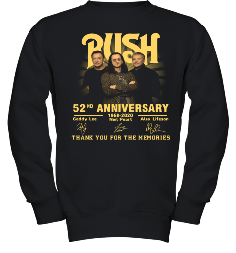 Rush 52Nd Anniversary 1968 2020 Thank You For The Memories Signatures Youth Sweatshirt