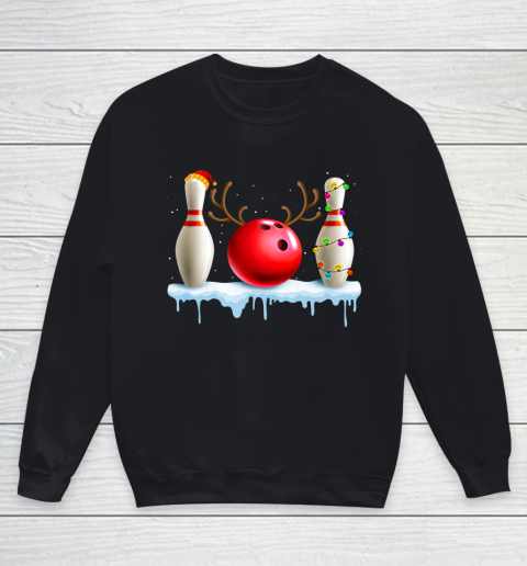 Bowling Christmas Santa Hat Xmas Lights Gift Bowling Lover Youth Sweatshirt