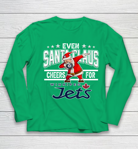 Winnipeg Jets Even Santa Claus Cheers For Christmas NHL Youth Long Sleeve 4
