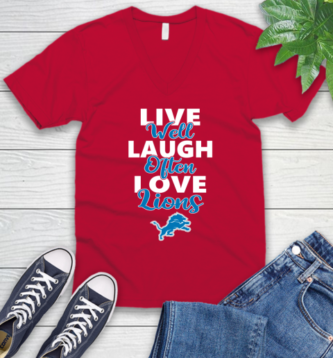 NFL Football Detroit Lions Live Well Laugh Often Love Shirt V-Neck T-Shirt 6