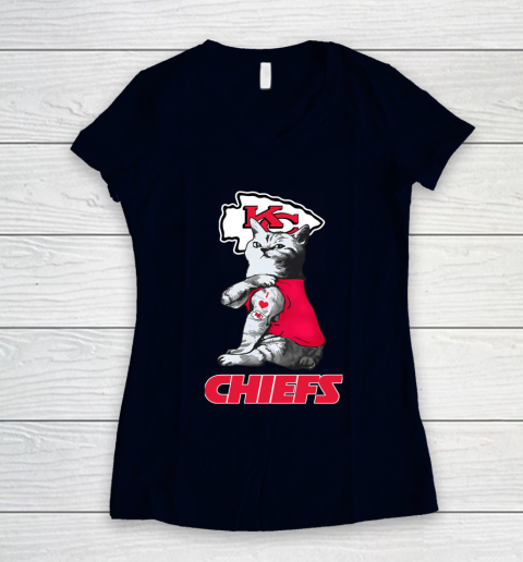 NFL Football My Cat Loves Kansas City Chiefs Women's V-Neck T-Shirt 2