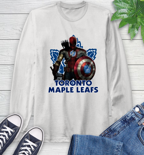 NHL Captain America Thor Spider Man Hawkeye Avengers Endgame Hockey Toronto Maple Leafs Long Sleeve T-Shirt