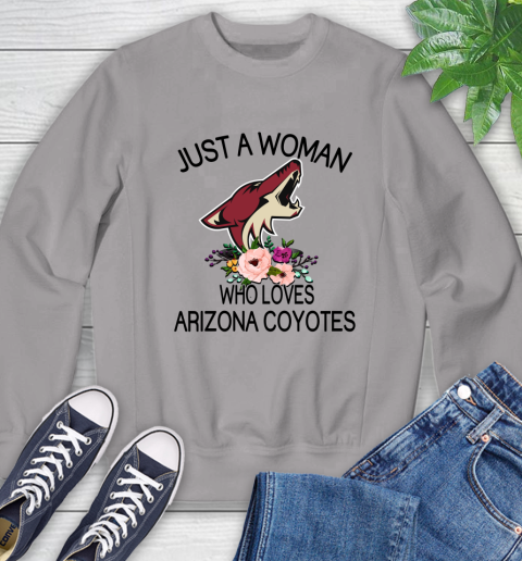 NHL Just A Woman Who Loves Arizona Coyotes Hockey Sports Sweatshirt 3