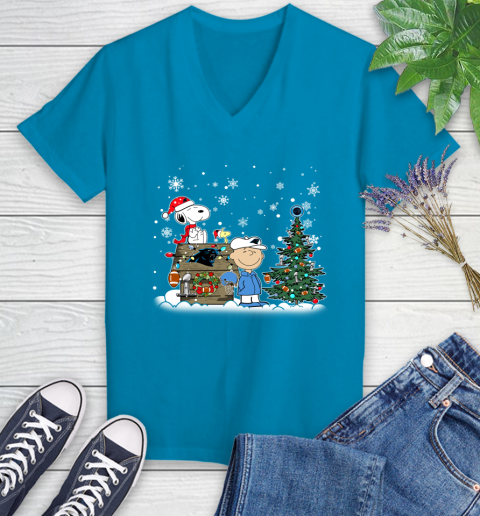 NFL Carolina Panthers Snoopy Charlie Brown Christmas Football Super Bowl Sports Women's V-Neck T-Shirt 7