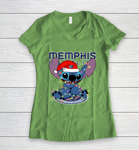 Memphis Grizzlies NBA noel stitch Basketball Christmas Women's V-Neck T-Shirt 5