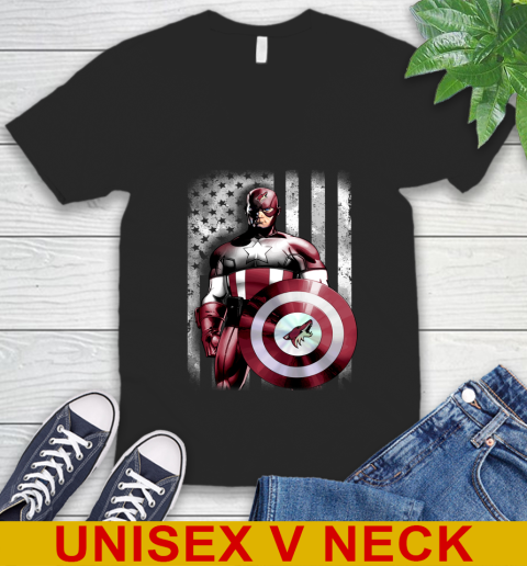 Arizona Coyotes NHL Hockey Captain America Marvel Avengers American Flag Shirt V-Neck T-Shirt