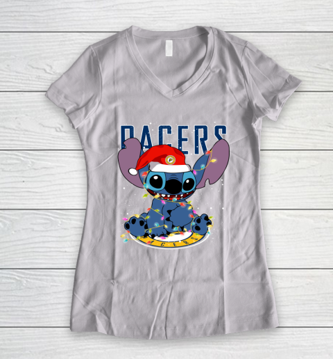 Indiana Pacers NBA noel stitch Basketball Christmas Women's V-Neck T-Shirt