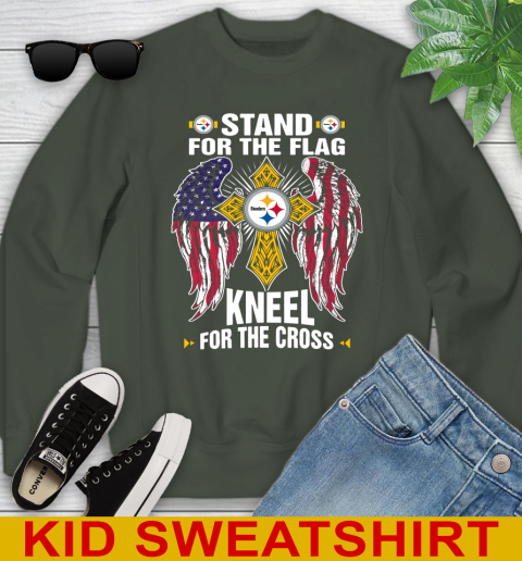 NFL Football Pittsburgh Steelers Stand For Flag Kneel For The Cross Shirt Youth Sweatshirt 8