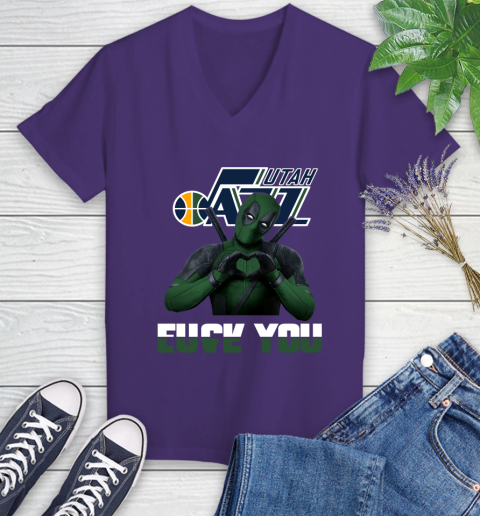NBA Utah Jazz Deadpool Love You Fuck You Basketball Sports Women's V-Neck T-Shirt 4 NBA Utah Jazz Deadpool Love You Fuck You Basketball Sports Women's V-Neck T-Shirt - Image 4