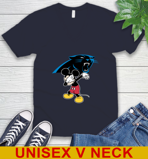 Carolina Panthers NFL Football Dabbing Mickey Disney Sports V-Neck T-Shirt 3