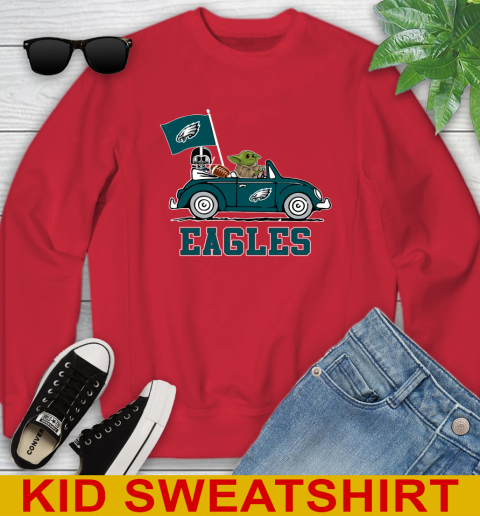 NFL Football Philadelphia Eagles Darth Vader Baby Yoda Driving Star Wars Shirt Youth Sweatshirt 8