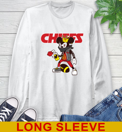 Kansas City Chiefs NFL Football Mickey Peace Sign Sports Long Sleeve T-Shirt