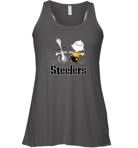 gpvm snoopy and charlie brown happy pittsburgh steelers fans flowy tank 32 front dark grey heather