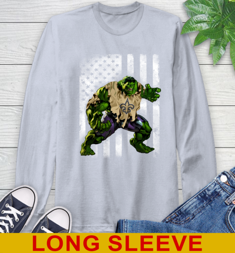 New Orleans Saints Hulk Marvel Avengers NFL Football American Flag Long Sleeve T-Shirt 6