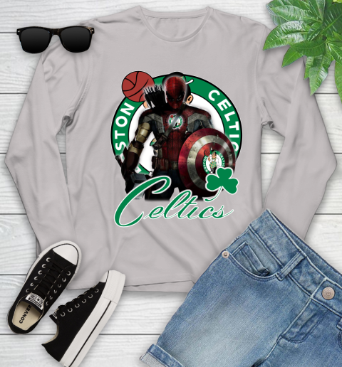 Boston Celtics NBA Basketball Captain America Thor Spider Man Hawkeye Avengers Youth Long Sleeve 12