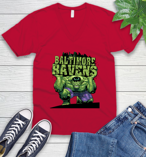 Baltimore Ravens NFL Football Incredible Hulk Marvel Avengers Sports V-Neck T-Shirt 8