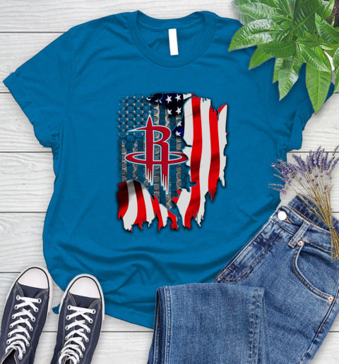 Houston Rockets NBA Basketball American Flag Women's T-Shirt 10