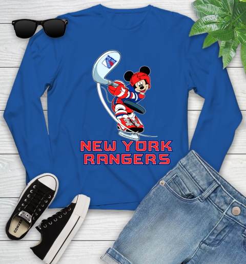 NHL Hockey New York Rangers Cheerful Mickey Mouse Shirt Youth Long Sleeve 10