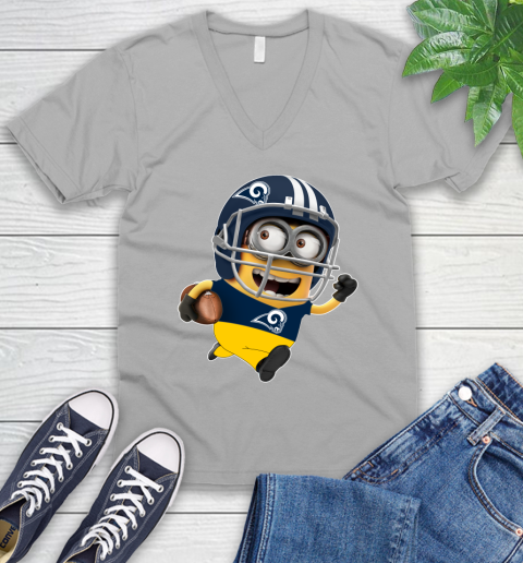 NFL Los Angeles Rams Minions Disney Football Sports V-Neck T-Shirt 4