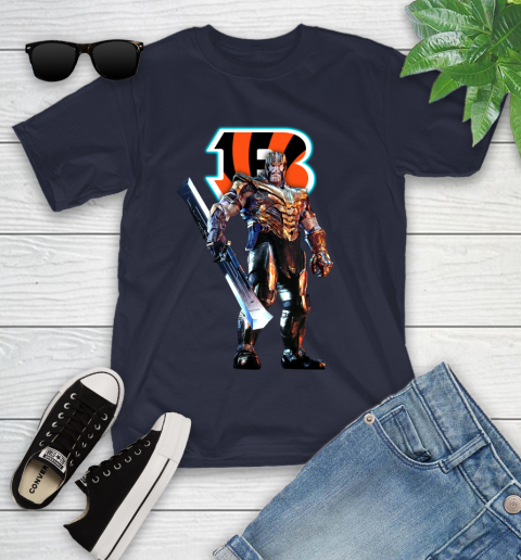 NFL Thanos Gauntlet Avengers Endgame Football Cincinnati Bengals Youth T-Shirt 3