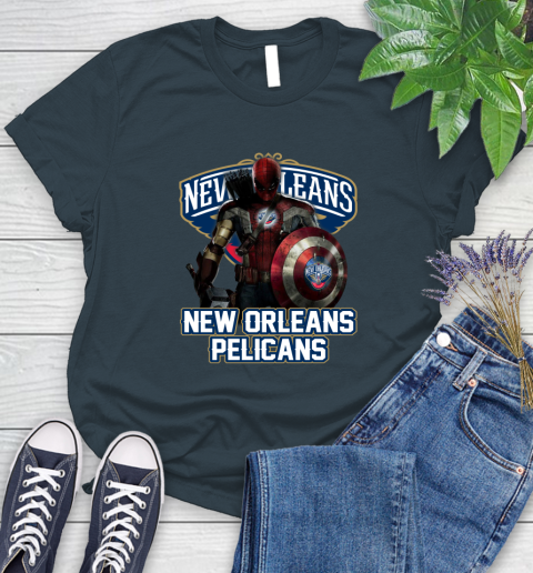 New Orleans Pelicans NBA Basketball Captain America Thor Spider Man Hawkeye Avengers Women's T-Shirt 8