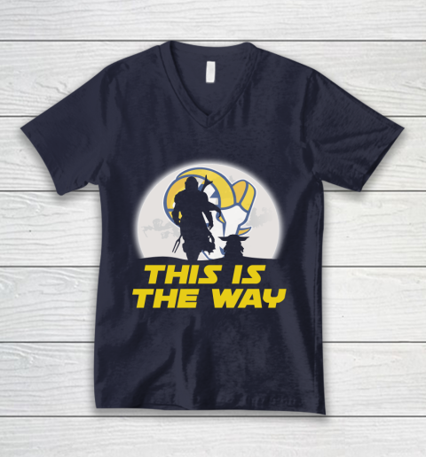 Los Angeles Rams NFL Football Star Wars Yoda And Mandalorian This Is The Way V-Neck T-Shirt 3 Los Angeles Rams NFL Football Star Wars Yoda And Mandalorian This Is The Way V-Neck T-Shirt - Image 3