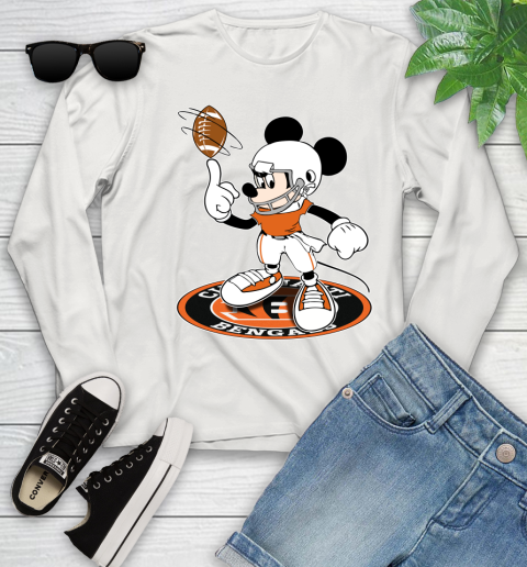 NFL Football Cincinnati Bengals Cheerful Mickey Disney Shirt Youth Long Sleeve 12