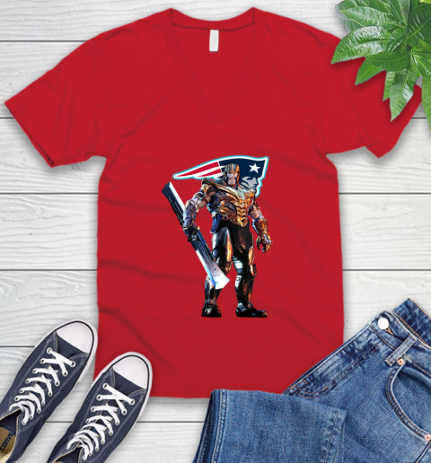 NFL Thanos Gauntlet Avengers Endgame Football New England Patriots V-Neck T-Shirt 7