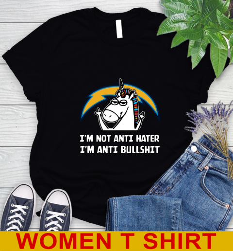 Los Angeles Chargers NFL Football Unicorn I'm Not Anti Hater I'm Anti Bullshit Women's T-Shirt 2
