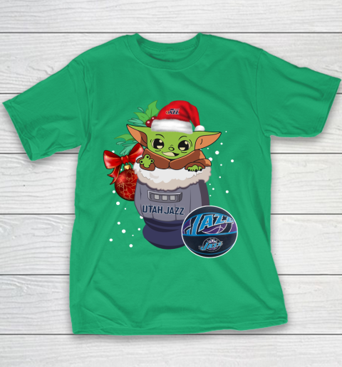 Utah Jazz Christmas Baby Yoda Star Wars Funny Happy NBA Youth T-Shirt