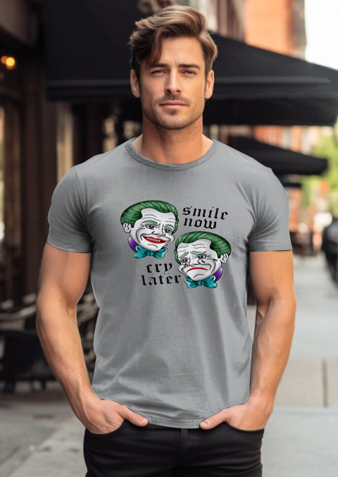 xfgr best smile now cry later clown merch classic t shirt 2 front sport grey