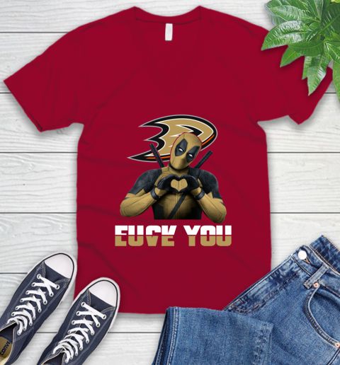 NHL Deadpool Love You Fuck You Hockey Sports V-Neck T-Shirt 7