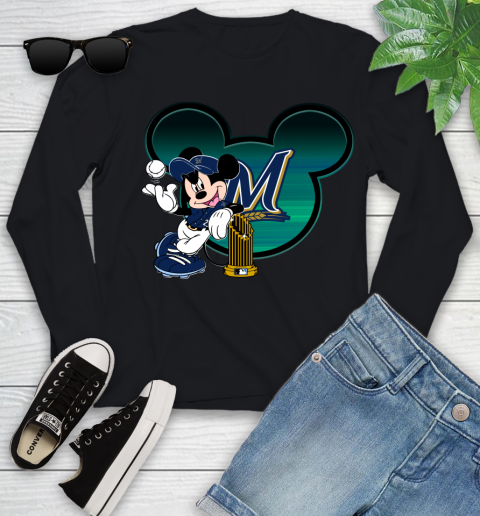 MLB Milwaukee Brewers The Commissioner's Trophy Mickey Mouse Disney Youth Long Sleeve 2