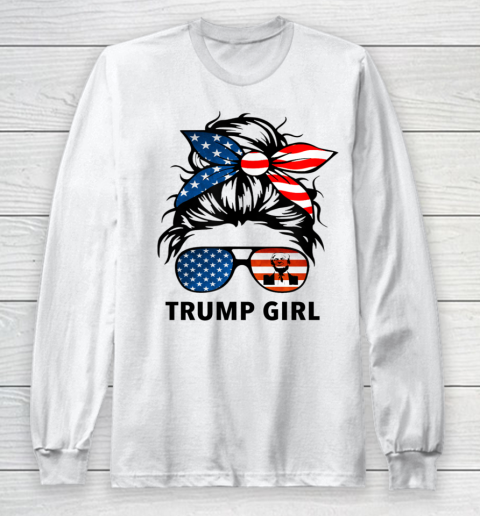 Trump Girl American Flag Glass Long Sleeve T Shirt Tee For Sports