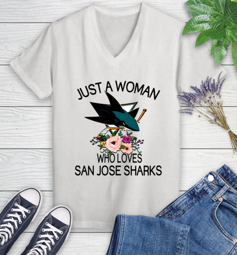 NHL Just A Woman Who Loves San Jose Sharks Hockey Sports Women's V-Neck T-Shirt