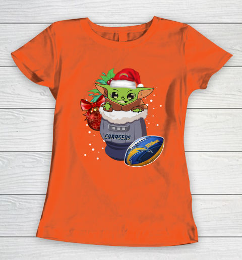 Los Angeles Chargers Christmas Baby Yoda Star Wars Funny Happy NFL Women's T-Shirt 5