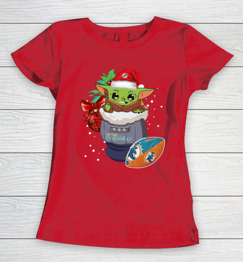 Miami Dolphins Christmas Baby Yoda Star Wars Funny Happy NFL Women's T-Shirt 10