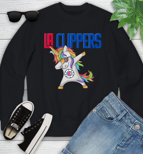 LA Clippers NBA Basketball Funny Unicorn Dabbing Sports Youth Sweatshirt 2