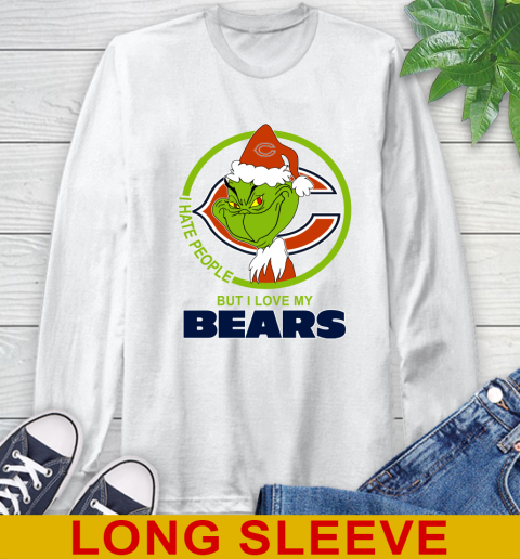 Chicago Bears NFL Christmas Grinch I Hate People But I Love My Favorite Football Team Long Sleeve T-Shirt