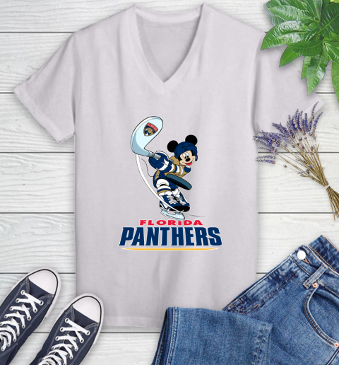 NHL Hockey Florida Panthers Cheerful Mickey Mouse Shirt Women's V-Neck T-Shirt 2