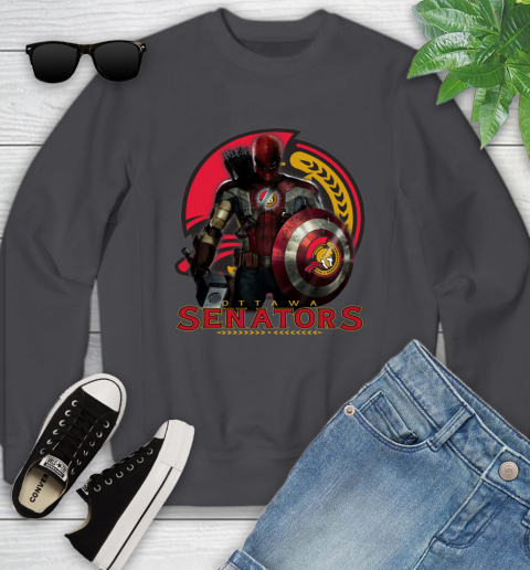 NHL Captain America Thor Spider Man Hawkeye Avengers Endgame Hockey Ottawa Senators Youth Sweatshirt 6