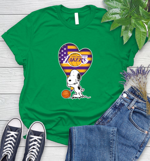 Los Angeles Lakers NBA Basketball The Peanuts Movie Adorable Snoopy Women's T-Shirt 6