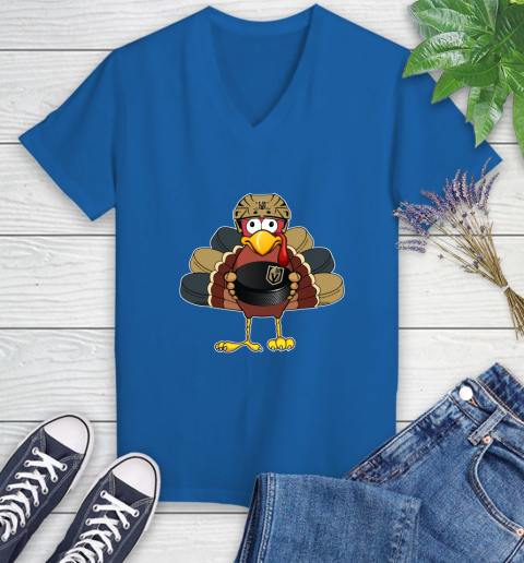 Vegas Golden Knights Turkey Thanksgiving Day Women's V-Neck T-Shirt 10