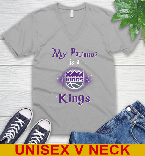 NBA Basketball Harry Potter My Patronus Is A Sacramento Kings V-Neck T-Shirt 3