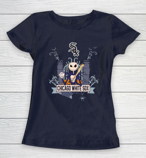 MLB Chicago White Sox Baseball Jack Skellington Halloween Women's T-Shirt 2